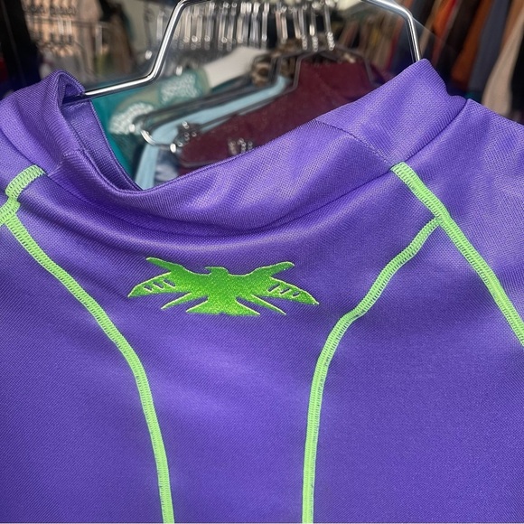 Mens Sankuanz Purple Embroidered Lime Green Biker Shortsleeve Small Top Runway - Picture 3 of 7